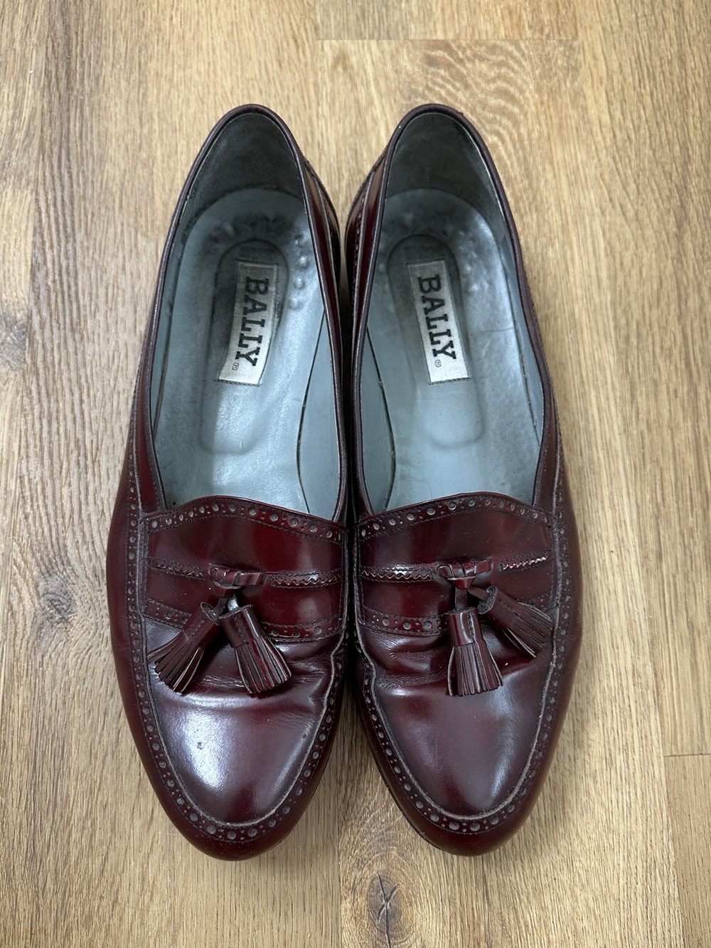 Bally Men’s 13D Burgundy Italian Oxblood Leather Brogue Tassel Loafers